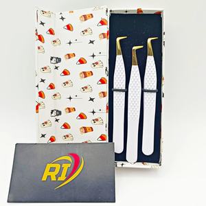 Custom Logo 90 Degree <b>Boot</b> Volume Eyelash Tweezers For Classic & Mega Lashes With White Color Gold Tip Customized <b>Box</b> Packaging - Product Image 1