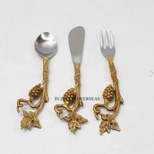 Poignée plaquée or de concepteur élégant de fantaisie la plus vendue pour l'ensemble de couverts en acier inoxydable poli brillant d'argent fourniture de cuisine à domicile - Product Image 1