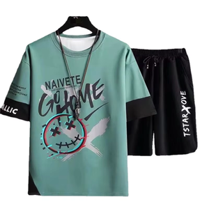 Conjunto de Dos Piezas de Verano para Hombre, Estilo Hip-hop, Transpirable, 100% Algodón, con Camiseta de Manga Corta y Pantalones Cortos Casuales - Product Image 5