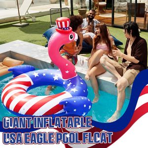 American Flag <b>Inflatable</b> Flamingo Pool Float 45 Inch Swim Tube Ring Red White Blue <b>Large</b> Raft for Summer Lake Beach Pool Party - Product Image 5