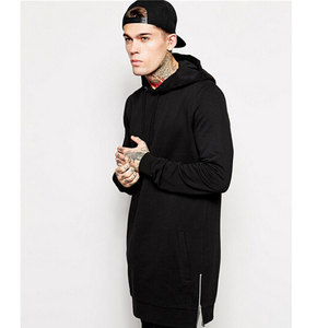 Sudadera con capucha para hombre, al por mayor, larga, con cremallera lateral, 100% algodón, logotipo personalizado, estilo urbano, OEM - Product Image 3