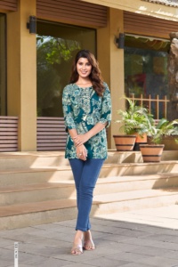 Tops courts en coton premium avec imprimés en feuille, design fantaisie, taille naturelle, méthode de tissage tissé, vente en gros - Product Image 5