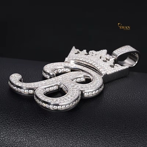 Premium 10K Solid <b>Gold</b> Crown Letter Pendant <b>Necklace</b> Featuring Moissanite Diamonds Hip Hop Jewelry Pendant Gift for <b>Men</b> & Women - Product Image 2