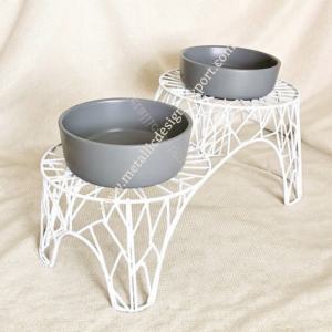 Support élégant pour bol à 2 niveaux en métal blanc-Mangeoire surélevée pour animaux de compagnie avec bols en fer pour chats et chiens - Product Image 3