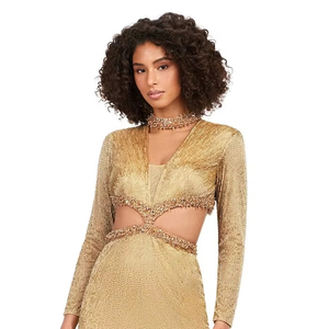 เดรสปาร์ตี้ตอนเย็นคอวีปักเลื่อมติดลูกปัดผ้าชีฟองทรงตรงยาวถึงเข่าสั้นระบายอากาศได้ดีสำหรับมื้อเย็น - Product Image 1