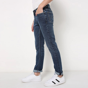 Men's Slim Fit Straight High Waist <b>Jeans</b> Pants Custom Logo Lightweight High Thickness Plus Design <b>Soft</b> Smooth Elastic Waist OEM - Product Image 2