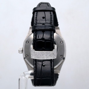 Tùy Chỉnh Thực hiện Người Đàn Ông Của Moissanite Kim Cương Đồng Hồ Da Màu Đen Ban Nhạc Fancy Quay Số Thép Không Gỉ Analog Hiển Thị Glass Cho Đảng Mặc - Product Image 5