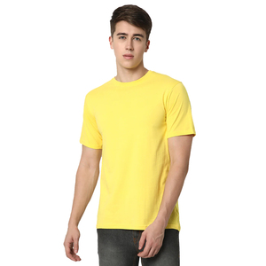 T-shirt en coton à manches courtes jaune pour homme, col rond, coupe classique, avec logo personnalisé, couleur unie, tricot jersey, teinture unie - Product Image 1