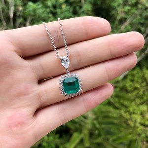 <b>Emerald</b> Cut <b>Pendant</b> With Pear Diamond 925 Silver Classic Solitaire Women's Jewelry Geometric Design Everyday Wear - Product Image 1