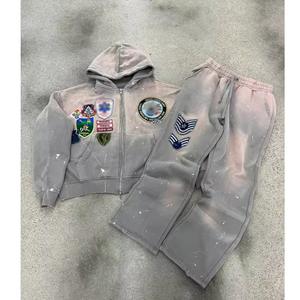 Customizable Men's Sun Faded Vintage Acid <b>Wash</b> Regular Fit 100% Cotton High Quality Eco-Friendly Anti-UV Reversible SweatSuit - Product Image 4