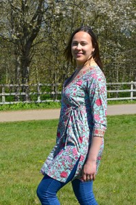 Julia robe portefeuille pur coton bloc à la main imprimé bohème plage vacances été Turquoise rose fleuri fabriqué à la main mode éthique - Product Image 3