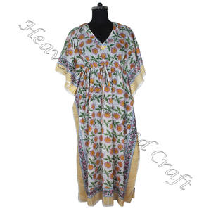 2025 <b>Womens</b> Cotton <b>Long</b> Caftan Hand Block Print Cotton Summer Wear Maxi <b>Gown</b> Nightwear Kaftan Wear Wholesale Indian Kaftan - Product Image 3