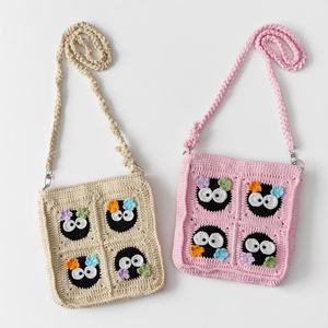 Crochet <b>Black</b> Briquette Woven <b>Small</b> Crossbody <b>Bag</b> Yarn Cartoon Patchwork Handmade Gift Girlfriend Magnetic Women's Fashion All - Product Image 4