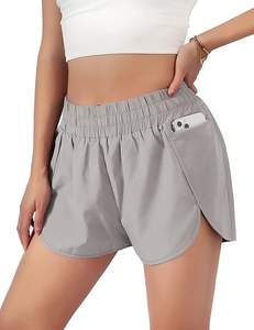 Short de course léger à 2 couches en éponge taille haute à séchage rapide pour femmes Poches d'entraînement et d'entraînement haute performance - Product Image 4