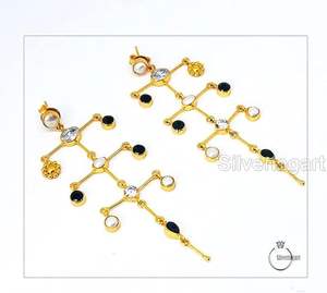 ต่างหูแบบห้อยสำหรับผู้หญิง ประดับมุกธรรมชาติ ออนิกซ์ และพลอย CZ ของขวัญคริสต์มาส วันครบรอบ เครื่องประดับทำมือ เงินแท้ 925 - Product Image 1