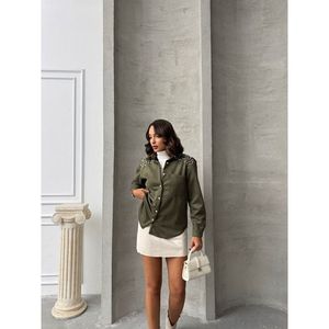 Chemise à manches longues en daim kaki uni pour homme TOPSHOW, vente en gros, pour un usage décontracté et professionnel - Product Image 2