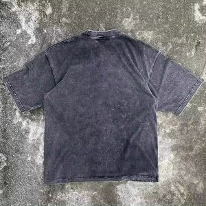 Custom Heavy Cotton Acid Washed T Shirt <b>For</b> <b>Men</b> 250GSM Oversized <b>Cropped</b> Tee With Distressed Embroidery Streetwear Style - Product Image 5