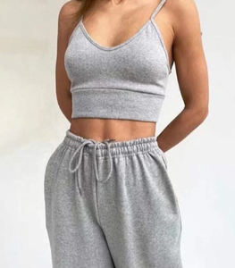2024 meilleure vente personnalisation mode Sport français Terry survêtements femmes 3 pièces survêtement ensemble pantalons de survêtement coupe ourlet haut court ensemble - Product Image 3