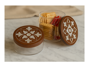 Pot décoratif en acrylique de luxe avec incrustation de nacre, couvercle en bois d'acacia, motif floral fait à la main, personnalisable, élégant décor à la maison, cadeau - Product Image 2