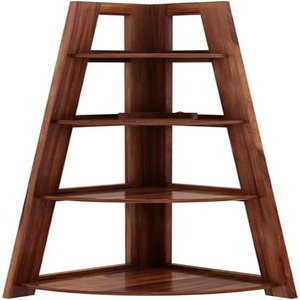 Solid Wood 4-Tier Corner <b>Ladder</b> Shelves Modern Design <b>Bookcase</b> for Home & Office Natural Finish for Living Room or Villa - Product Image 2