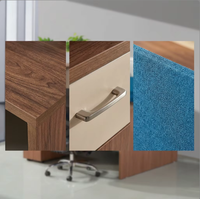 Poste de travail moderne en noyer pour 2 personnes avec armoire de rangement, écran d'intimité bleu, bureau d'ordinateur minimaliste en bois, table de personnel SYH01-12
