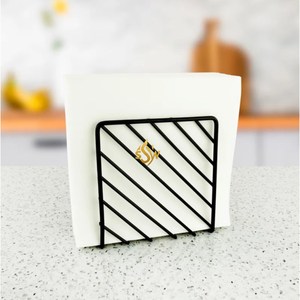 ที่ใส่ผ้าเช็ดปากสำหรับตกแต่งบนโต๊ะผู้ผลิตที่ใส่กระดาษเช็ดปากสีดำรูปทรงเหล็กแข็งแบบกำหนดเองสำหรับโรงแรมคาเฟ่และงานแต่งงาน - Product Image 2