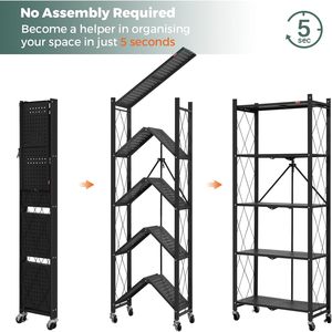 Freestanding Wire <b>Mesh</b> Bookcase Wheels Folding Design for Living Room Office Kitchen Pantry; Welding Processing Service Square - Product Image 4