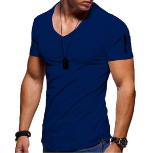 Recién llegado, camiseta de lujo con cuello en V para hombre, 100% de algodón, estampado personalizado, manga corta, patrón liso, camisa informal de talla grande, Pakistán - Product Image 1