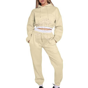 Venta caliente Señoras Tallas grandes Chándal de invierno Tamaño personalizado Patrón sólido Crop Top con capucha Bajo MOQ Conjunto de ropa deportiva para mujer - Product Image 1