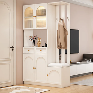 Meuble d'entrée moderne style crème bois, séparateur de porte d'entrée, armoire à chaussures intégrée avec banc à chaussures, écran de séparation pour salon et couloir - Product Image 2