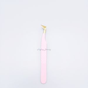 Pinzas de extensión de pestañas de acero inoxidable profesional de alta calidad, fabricante personalizado, punta de fibra, Color rosa - Product Image 1