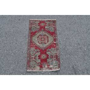 Alfombra Kilim Vintage de 1,4X2,6 pies, diseño de retazos rojo y verde, Material de algas marinas, área grande, pasillo rectangular, látex de 10mm - Product Image 1