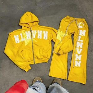 High Quality 100% Cotton Distressed <b>Embroidery</b> Jogging Track Suit Unisex Men Jogger Sweat Suit Tracksuit Sweatpants Hoodie <b>Set</b> - Product Image 6