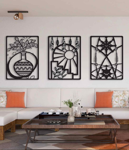 Ensemble de 3 décorations murales géométriques en métal, cadres en losange avec accents de cercle vert et gris, disponibles au prix de gros. - Product Image 2