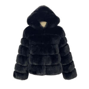 Chaqueta acolchada de piel sintética multicolor de manga larga recortada de invierno con capucha a la moda para mujer - Product Image 4