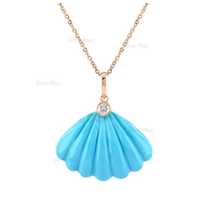 Wholesale Custom Charm <b>Necklace</b> with Natural Turquoise Seafoam and round Diamond 18K <b>Gold</b> for Weddings Producible In 10K/<b>14K</b> - Product Image 4