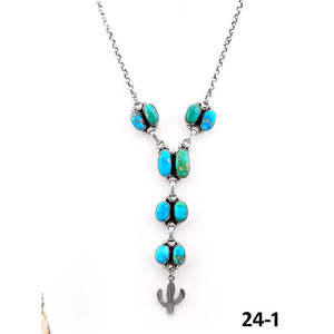 Collier artisanal du Sud-Ouest Émeraude Verte avec turquoise, turquoise blanc et argent sterling, motif en forme de plante, idéal pour un cadeau - Product Image 2