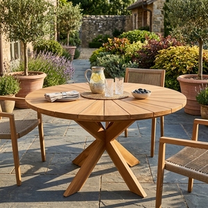 <b>Outdoor</b> Teak Wood <b>Round</b> Dining Set Sunburst <b>Table</b> Armchairs Solid Wooden Patio Garden Furniture Setup Art Design Decor - Product Image 5
