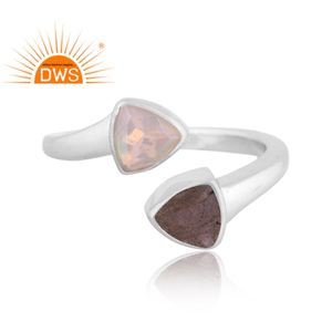 แหวนโอปอลและอัญมณีลาบราดอไรต์ธรรมชาติแหวนเงินแท้ปรับได้ - Product Image 2