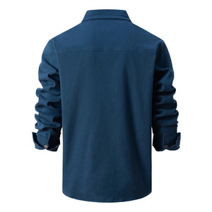 High Quality Customizable Men's Full-Sleeve Casual Cargo <b>Shirts</b> Breathable Knitted Fabric Plain Dyed for Autumn Season - Product Image 3