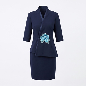 Conjuntos de Falda y Chaqueta para <span class=keywords><strong>Mujer</strong></span>, Ropa de Oficina, Azul Marino, Poliéster, Prendas Corporativas, OEM, ODM - Product Image 2