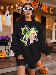 Sudadera de temporada de Halloween para mujer, sudaderas con lazos bonitos de gran tamaño, Jersey bordado de otoño, nueva moda 2025 OEM - Product Image 4