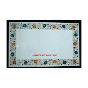Hermosa decoración forma Rectangular fabricación india mármol blanco flor incrustaciones mesa para diseño hecho a mano uso comedor - Product Image 1