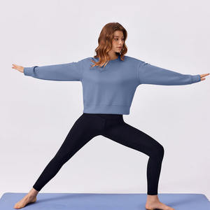 Jersey de mujer de color sólido, Sudadera corta con cuello redondo, jersey de mujer de gran tamaño, Sudadera corta - Product Image 3