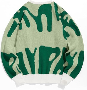 Suéter de Punto con Botones y Estampado de Patchwork Verde, Cárdigan de Invierno Unisex, Jersey Holgado, Acogedor, Estilo Urbano, Poliéster/Algodón - Product Image 6