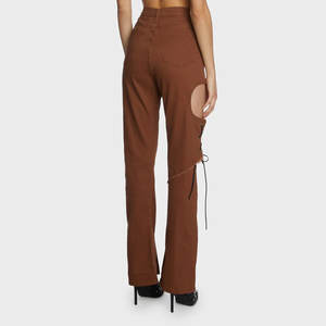 กางเกงขาบานสำหรับผู้หญิงกางเกงผ้าฝ้ายทรงตรงปลายบานปรับแต่งได้ลาย2025 100% - Product Image 2