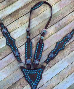 Turqouise headstall, החושן, סוס אוזן אחד אוזניות צווארון חזה סט במחיר הסיטונאי - Product Image 5