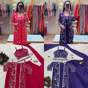 Belle Chinnon Silk Saree Collection Travail de broderie lourde Prêt à porter pour les femmes Festival Party Wear - Product Image 6