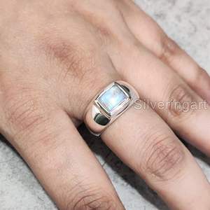 Anillo de Plata de Ley 925 con Piedra Lunar Arcoíris Natural, Novedad, Piedra de Nacimiento de Junio, Joyería para el Día del Padre, Venta al por Mayor - Product Image 1