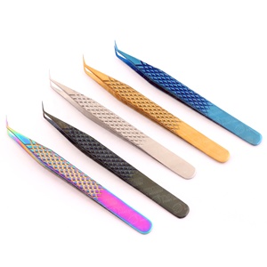 Pince à épiler pour extensions de cils à 45 degrés, en acier inoxydable, avec pointe en fibre, anti-magnétique, pour marque privée, vente en gros - Product Image 1